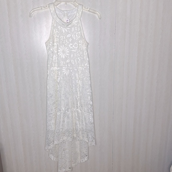 ❤️ GORLYA Elegant Halter Neck Floral Lace Hi-Lo floral Dress White Lace 14 - Picture 6 of 11